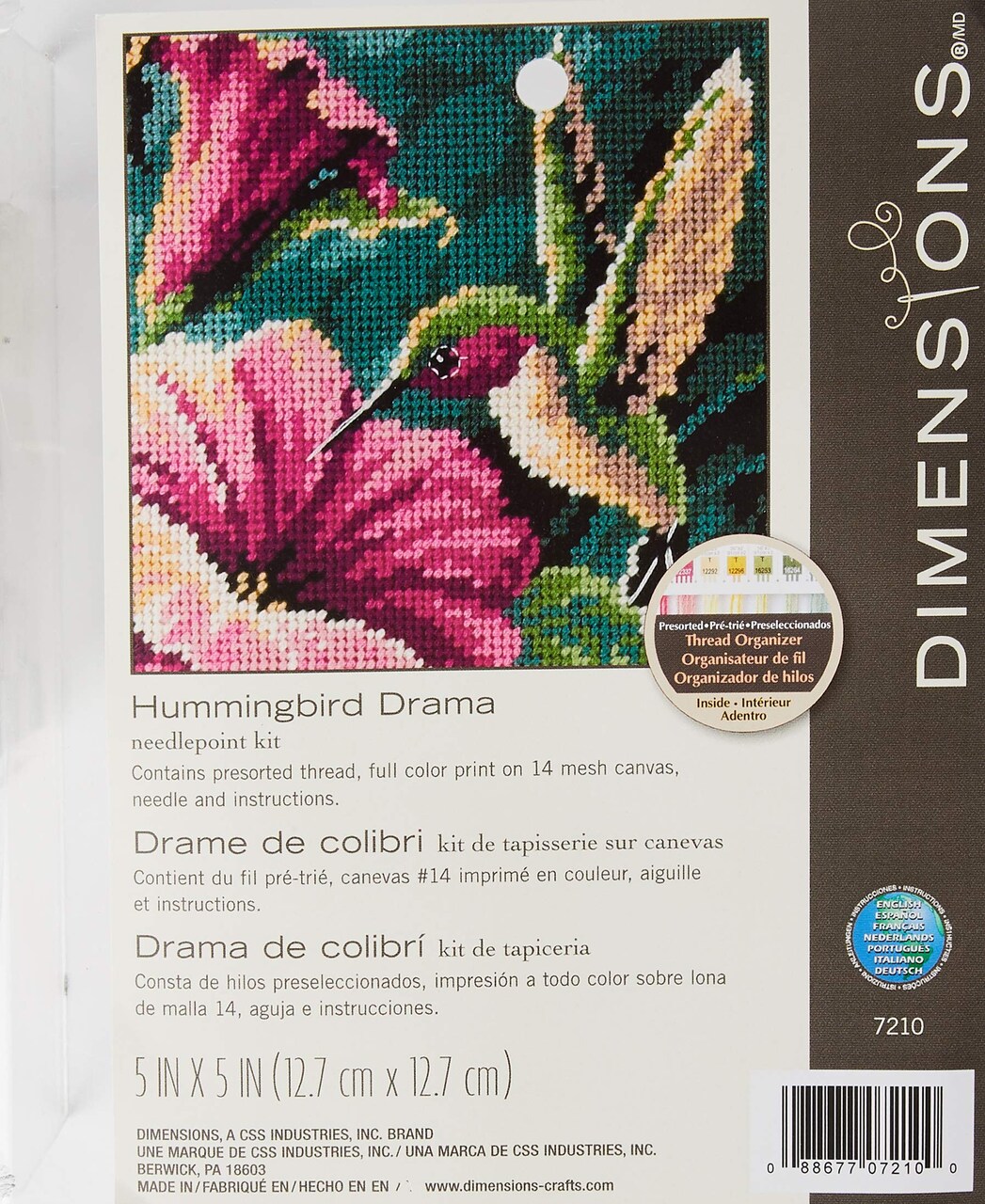 Dimensions Needlepoint Kit, Hummingbird Needlepoint, 5'' W x 5'' H, Various